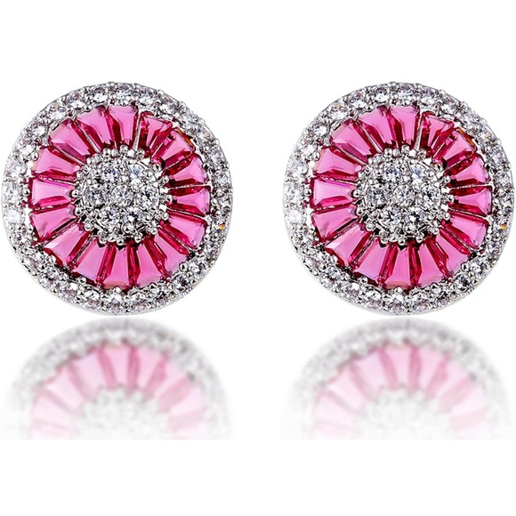 Round Baguette Zircon Earrings - Picture 10 of 12